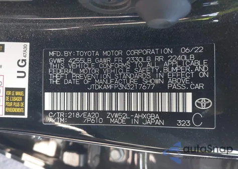 2022 Toyota Prius Prime Xle from USA, damaged, VIN JTDKAMFP3N3217677